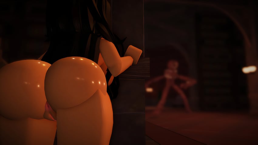 1boy 1girls 3d 3d_(artwork) against_surface anus ass bending_over bent_over big_ass completely_nude completely_nude_female doors_(roblox) female figure_(doors) male monster naked naked_female nude nude_female presenting presenting_hindquarters pussy rear_view roblox roblox_game robloxian violet_rr34