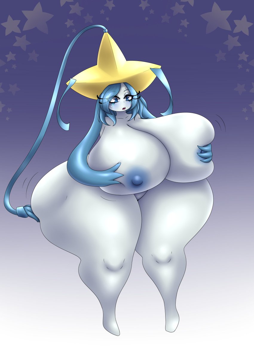 anthro breast_grab eyelashes female hatterene huge_ass hybrid jirachi legendary_pokémon luditima original_character pokemon pokemon_(species) ribbon_hair