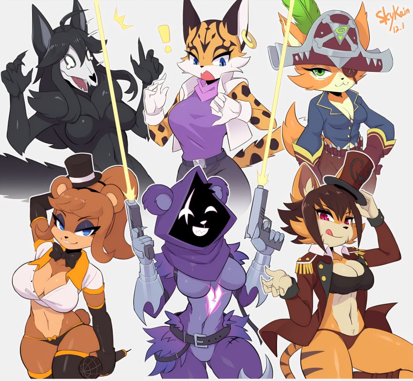 2023 2023s 2d 2d_(artwork) 6girls absurd_res anthro armor armpits bear bear_ears bear_girl bear_tail bedroom_eyes belt big_breasts blizzard_entertainment blue_eyes bodily_fluids bone bottomless bottomless_female bow_tie bra breasts brown_hair cally3d canid canine canis captain_eudora cleavage clothed clothing crop_top crossover curvaceous curvy digital_media_(artwork) ear_piercing ear_ring epic_games eye_patch eyewear felid feline felis female female_focus female_only five_nights_at_freddy's fortnite fortnite:_battle_royale fox fox_ears fox_female fox_girl fox_tail freddy_(fnaf) fredina's_nightclub fredina_(cally3d) frenni_fazclaire full_color fur furry green_eyes hair handgun hearthstone hi_res in_heat_(game) large_breasts legwear lynx lynx_ears lynx_female lynx_girl mal0 malo mammal miyu_lynx nintendo pantherine panties pink_eyes purple_body purple_fur raven_team_leader raven_team_leader_(fortnite) red_eyes robot robot_girl rule_63 sammy_(in_heat) scottgames scp-1471 scp-1471-a scp_foundation skykain smile star_fox star_fox_2 tail tears thick_thighs thighs tiger tiger_ears tiger_girl tiger_tail topwear underwear ursid ursine vulpera vulpera_female warcraft white_eyes wide_hips wolf wolf_ears wolf_female wolf_girl