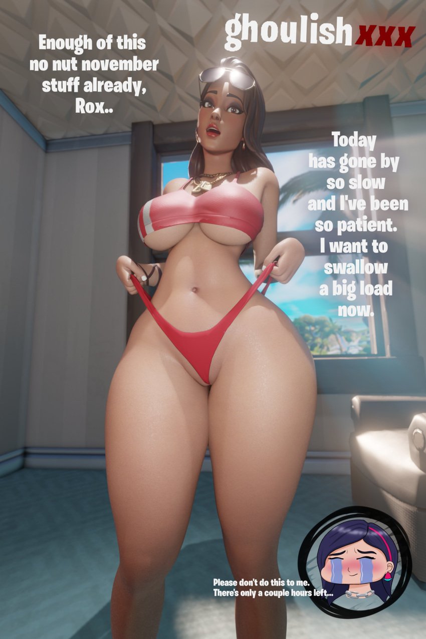 1futa 1girls 3d bedroom big_breasts blender boardwalk_ruby_(fortnite) breasts brown_hair curvaceous curvy curvy_body curvy_female curvy_figure detailed_background duo earrings epic_games female female_focus female_only fortnite fortnite:_battle_royale ghoulishxxx highres jewelry light-skinned_female light_skin long_hair looking_at_viewer necklace no_nut_november panties pose posing pulling_thong pussy pussy_lips pussy_peek pussy_teasing red_panties red_thong room rox_(fortnite) ruby_(fortnite) solo solo_focus standing sunglasses sunglasses_on_head tank_top tease teasing text thick_thighs thong thong_panties underboob underwear vagina watermark wide_hips window