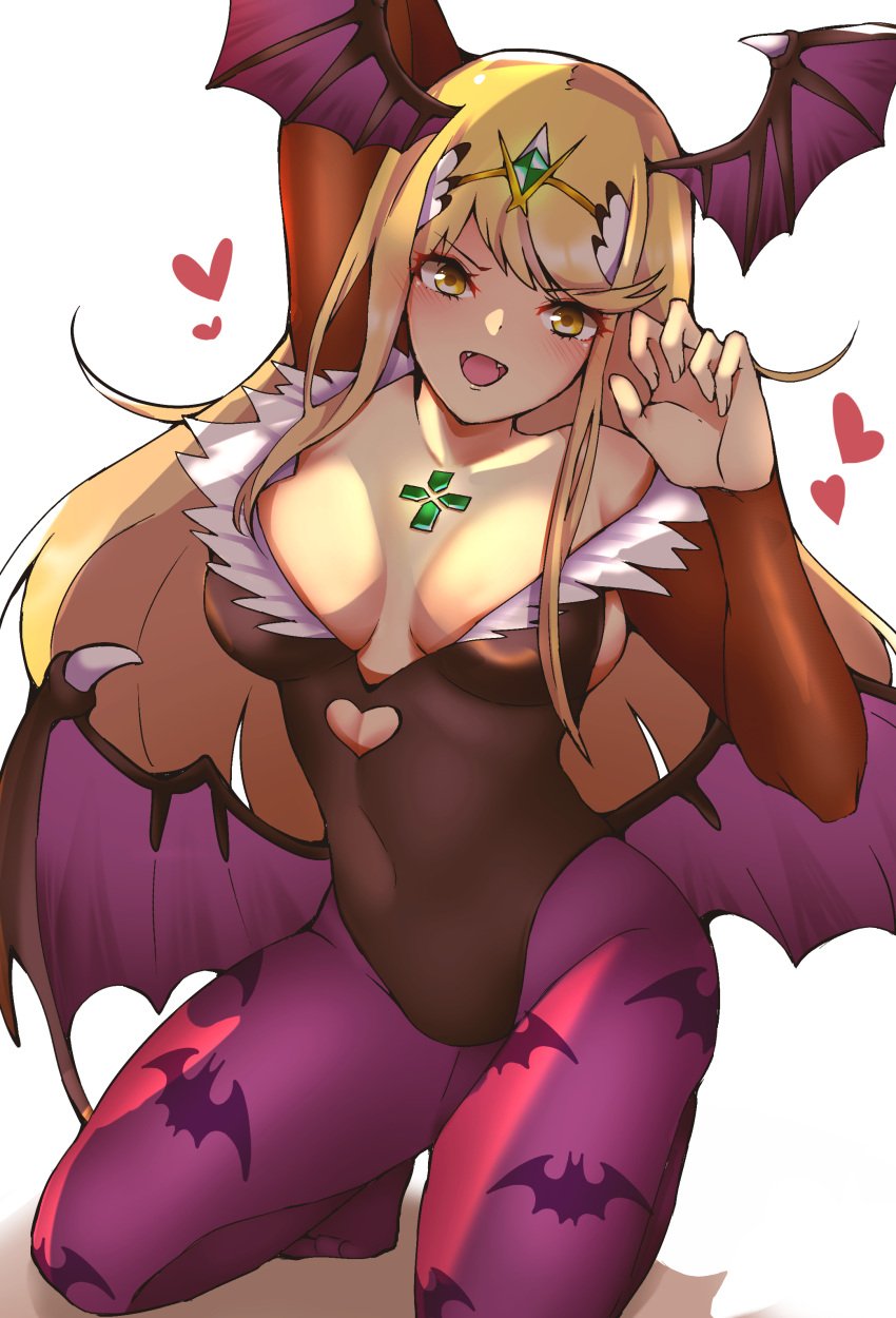 1340smile breasts clothing cosplay crossover darkstalkers female female_only latex looking_at_viewer morrigan_aensland_(cosplay) mythra nintendo open_mouth small_breasts solo xenoblade_(series) xenoblade_chronicles_2