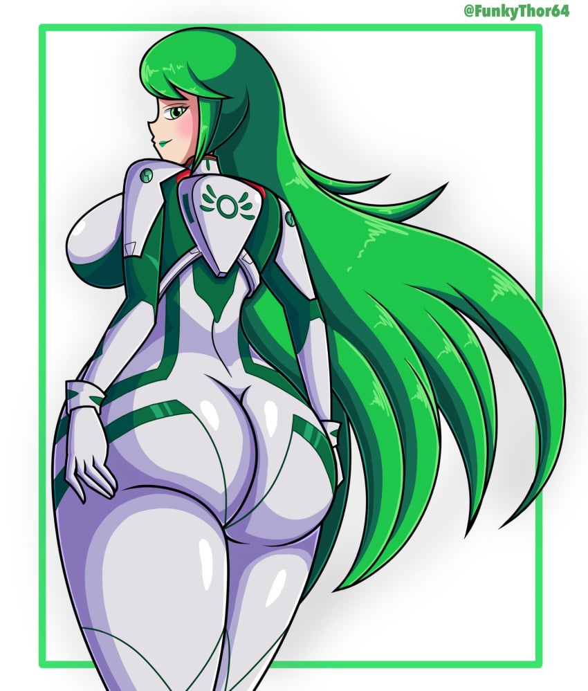 1girls ass female female_only funkythor64 green_hair kid_icarus long_green_hair long_hair neon_genesis_evangelion nintendo palutena plugsuit sideboob solo tagme