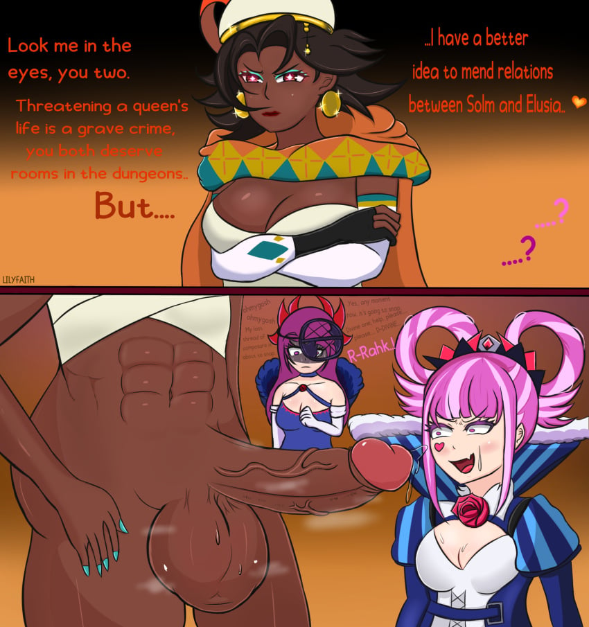 ... 1futa 2girls 2koma ? abs angry aqua_nails arms_under_breasts bangs bare_thighs big_breasts blue_nails bottomless breasts brown_hair cape cleavage clothed clothing cock_shock crossed_arms dark-skinned_futanari dark_skin dialogue dress elbow_gloves english_text erection facial_mark facial_tattoo faithdotexe female fingerless_gloves fire_emblem fire_emblem_engage forced frown fully_clothed futa_on_female futanari gloves hat heart heart_tattoo hortensia_(fire_emblem) human imminent_rape instant_loss_2koma ivy_(fire_emblem) large_breasts light-skinned_female light_skin lilyfaith long_hair medium_breasts multicolored_hair multiple_girls musk nail_polish nervous nervous_smile nintendo open_mouth partially_clothed penis penis_awe pink_eyes pink_hair princess punishment purple_hair queen rape red_eyes royalty seforia_(fire_emblem) short_hair smell smelly_cock smile standing star-shaped_pupils steamy_penis symbol-shaped_pupils tattoo testicles text thighs wide_eyed