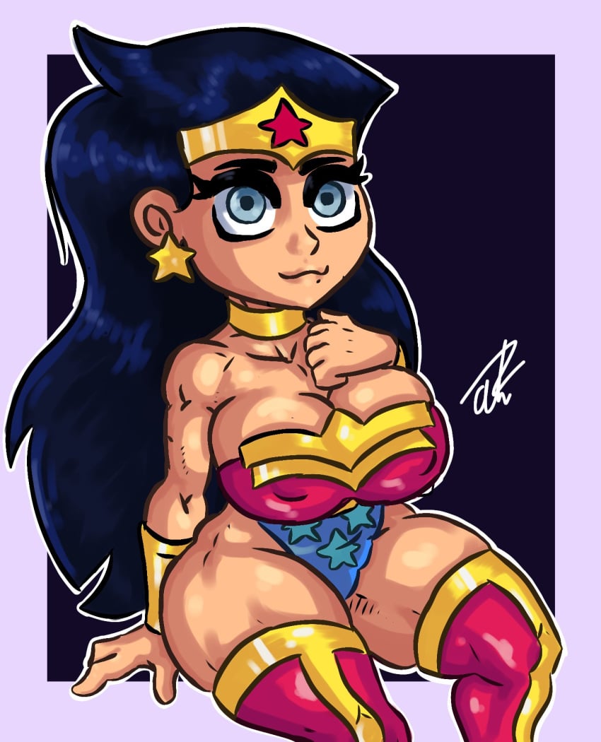 1girls big_breasts big_thighs black_hair blue_eyes cartoon_network cleavage dc dc_comics diana_prince earrings female female_only justice_league light-skinned_female light_skin long_hair looking_at_viewer nipple_bulge penicilino123 pepitocuario123 smile smile_at_viewer solo star_earrings superheroine teen_titans_go thighs voluptuous wide_hips wonder_woman wonder_woman_(series) wonder_woman_(teen_titans_go)