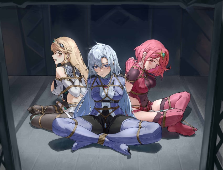 3girls a_(xenoblade) absurd_res arms_behind_back bad_end black_legwear blonde_hair blue_eyes blue_stockings blue_thighhighs bondage bound breasts busty curvy defeated_heroine dress egg_vibrator female female_only femsub highres hourglass_figure large_breasts legwear long_hair medium_breasts monolith_soft multiple_girls mythra nintendo pyra red_eyes red_hair red_shorts red_stockings red_thighhighs reverse_prayer sex_toy short_hair shorts silver_hair slim_waist stockings submissive submissive_female taiyi thick_thighs thighhighs thighs very_long_hair vibrator white_dress wide_hips xenoblade_(series) xenoblade_chronicles_2 xenoblade_chronicles_3 xenoblade_chronicles_3:_future_redeemed yellow_eyes