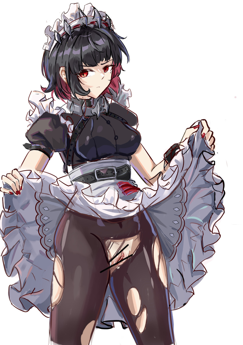 1girls black_hair censored ellen_joe female maid maid_uniform pink_hair pussy qingshi shark_girl shark_tail short_hair skirt_lift two_tone_hair vagina victoria_housekeeping zenless_zone_zero