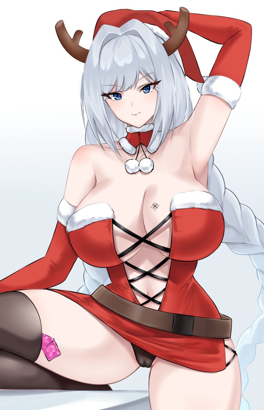 1girls absurd_res alternate_costume armpits bare_shoulders black_panties black_stockings black_thighhighs blue_eyes braid braided_hair breast_tattoo breasts busty christmas cleavage crimecrime curvy elbow_gloves ethel_(xenoblade) female female_only gloves highres hourglass_figure large_breasts long_hair looking_at_viewer midriff milf monolith_soft navel nintendo panties red_gloves revealing_clothes santa_costume santa_hat silver_hair slim_waist stockings tattoo tattoo_on_chest thick_thighs thighhighs thighs very_long_hair voluptuous wide_hips xenoblade_(series) xenoblade_chronicles_3