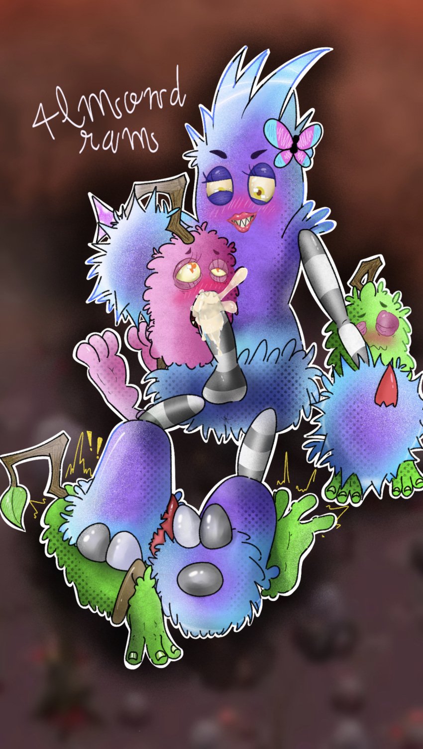 big_blue_bubble blue_hair cum dominant_female earth_island female foot_fetish foot_on_face foot_play footjob furcorn futanari handjob male msm my_singing_monsters penis pink_fur pomily pompom_(my_singing_monsters) purple_fur rare_furcorn rare_pompom sharp_teeth smirk submissive_female thought_bubble tongue_out