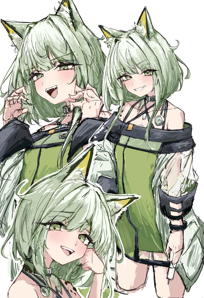 1girls animal_ears arknights artist_request cat_ears cheeky cheeky_smile female female_focus female_only flat_chest flat_chested green_eyes green_hair kal'tsit_(arknights) smile smiling smiling_at_viewer smug smug_face smug_smile stethoscope tagme tagme_(artist) wife yamorinano_(artist)