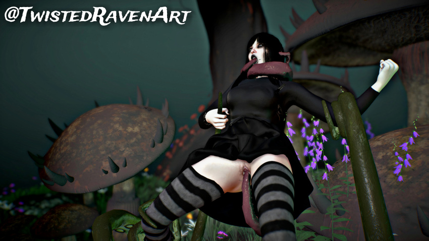 1female 1girls 3d female forest goth_girl holding oc oral pussy_penetration tentacle_rape twistedr twistedraven virt-a-mate