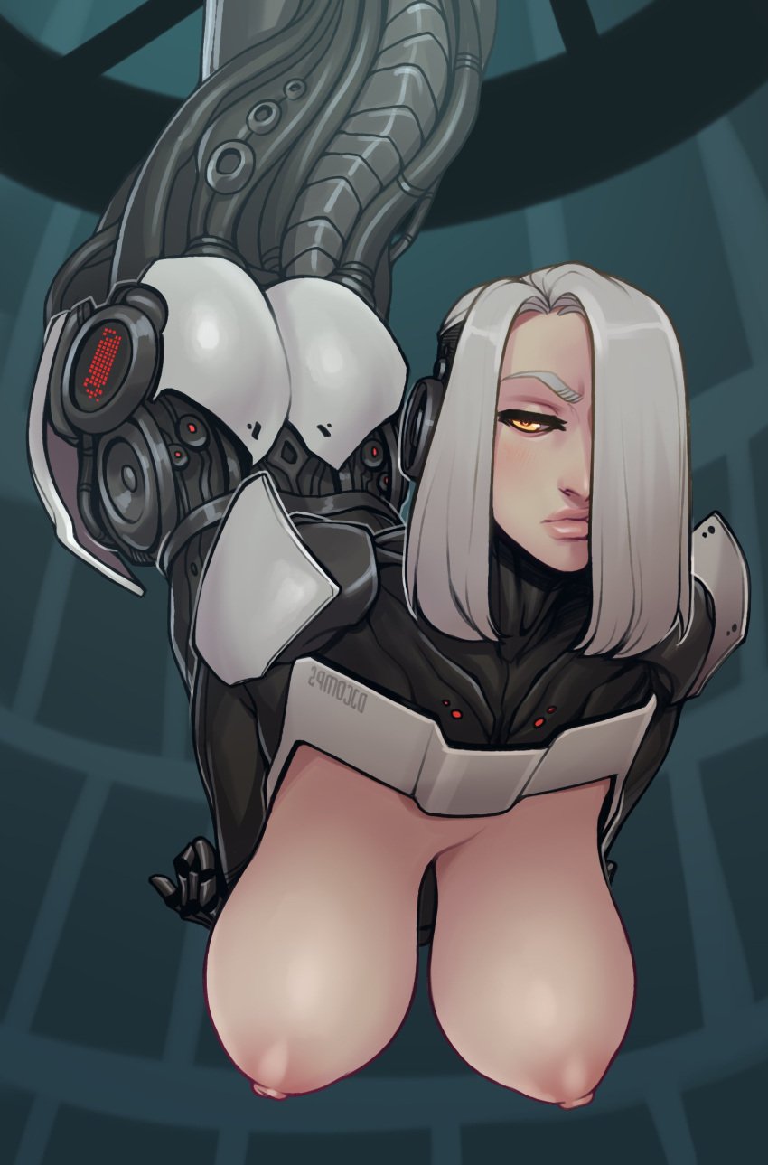 1girls arms_under_breasts artificial_intelligence big_ass big_breasts boob_window cable crossed_arms cyborg exposed_breasts fanart fizzz floating from_below glados hanging_breasts huge_breasts light_skin long_legs machine nude one_eye_obstructed portal_(series) robot robot_girl robot_humanoid short_hair solo thick_thighs white_hair