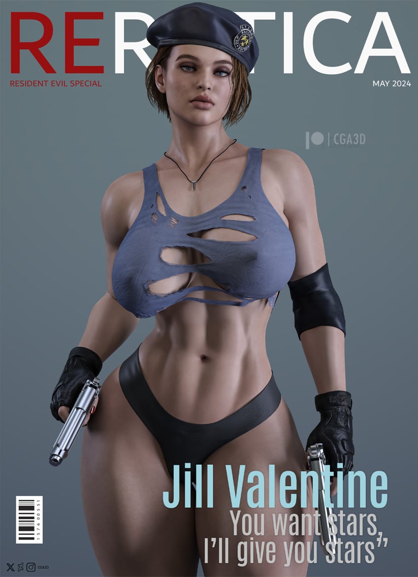 1girls 3d 3d_(artwork) abs ass beret big_ass big_breasts big_butt breasts breasts_out bubble_ass bubble_butt busty capcom casual cga3d clothing curvaceous curvy curvy_female curvy_figure erotichris exposed_breasts female female_human female_only firearm fit fit_female front_view game_poster gun handgun handwear headwear hourglass_figure huge_breasts human jill_valentine jill_valentine_(sasha_zotova) large_breasts legwear magazine magazine_cover neckwear pale_skin patreon_username pawg resident_evil resident_evil_3 resident_evil_3_remake s.t.a.r.s solo tactical_gear thick thick_ass thick_thighs thong torn_clothes torn_clothing torn_shirt twitter_username voluptuous voluptuous_female weapon wide_hips