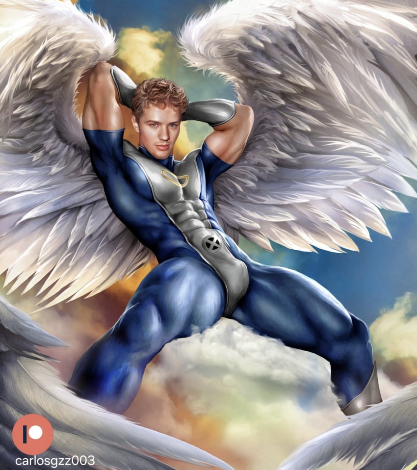 abs actor angel_(x-men) arms_behind_head biceps bulge carlos_gzz celebrity in_character looking_at_viewer male male_only marvel muscles muscular muscular_male pecs ryan_phillippe warren_worthington x-men