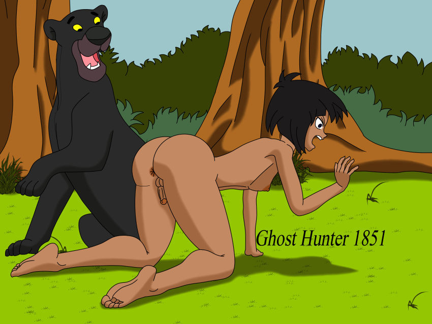 anus anus_peek bare_legs bare_thighs barefoot bubble_ass bubble_butt crawling disney femboy furry ghosthunter1851(artist) huge_ass literature male_only mowgli on_all_fours panther public_domain testicles the_jungle_book walt_disney_pictures