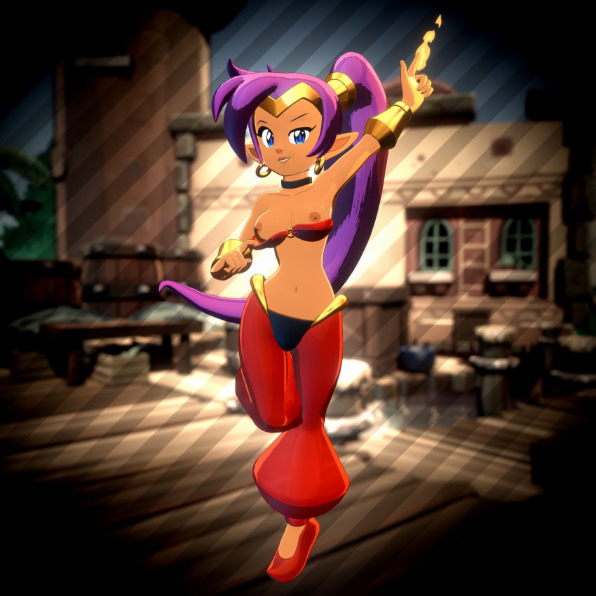 1girls alternate_version_at_source alternate_version_available exposed_breasts exposed_nipples female female_only looking_at_viewer onmodel3d pin-up pulled_down_bra pulled_down_top self_upload shantae shantae_(character) smiling smiling_at_viewer solo tagme tugging_clothing