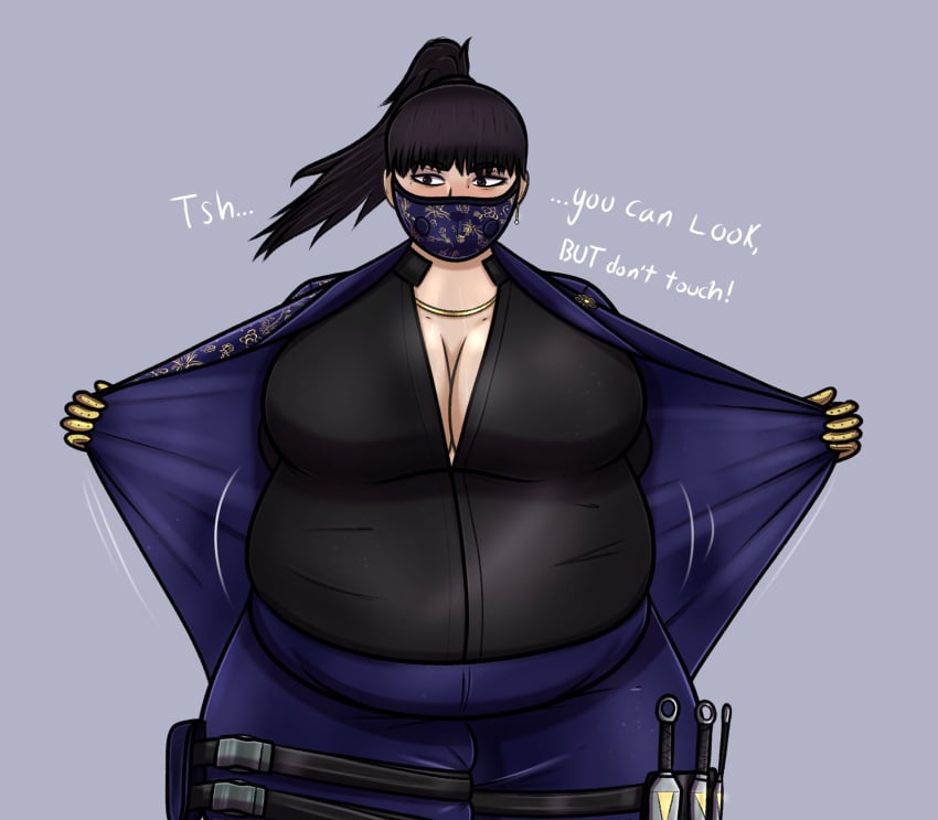 1girls azami_(rainbow_six) cleavage clothing female female_only fully_clothed huge_breasts human ladyemberr obese obese_female overweight overweight_female rainbow_six_siege solo solo_female standing weight_gain