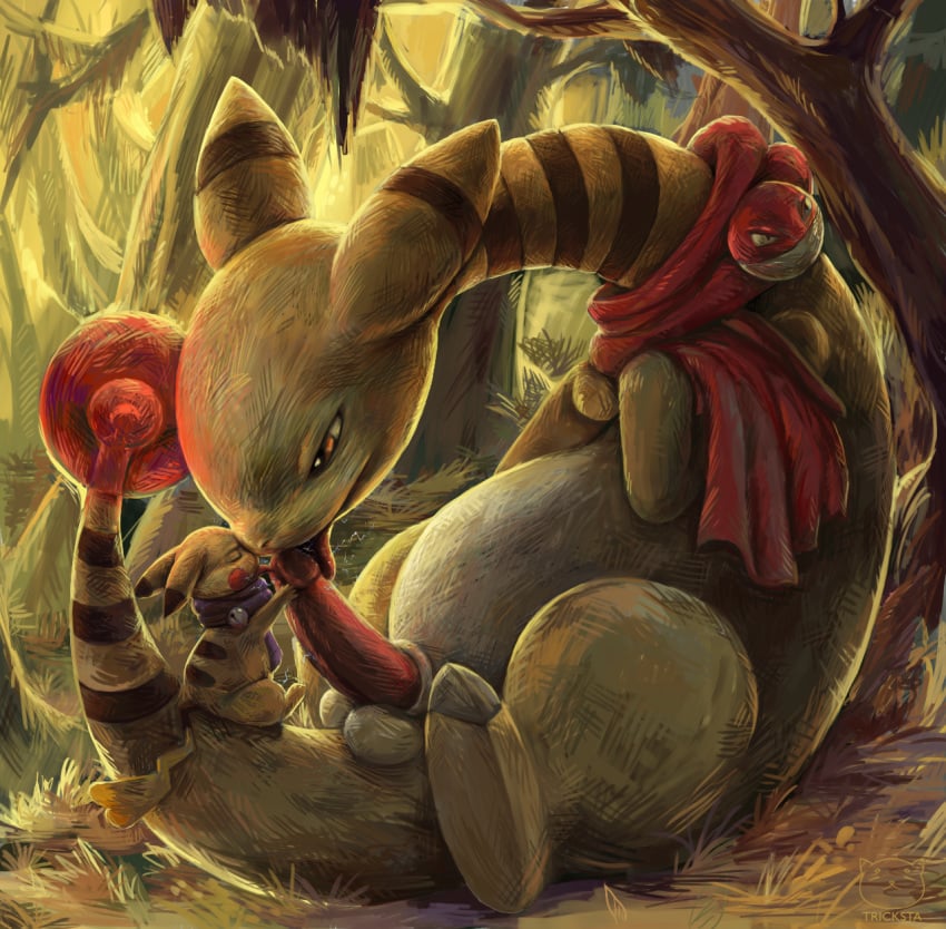 ampharos autofellatio closed_eyes fellatio female male masturbation nintendo oral orange_eyes pikachu pokemon pokemon_(species) scarf straight tree tricksta voltorb wood