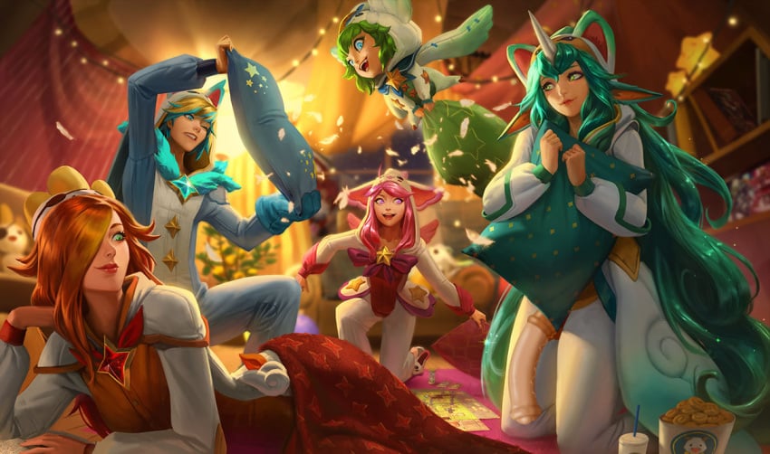 cock edit ezreal female futa futanari ginger ginger_hair green_hair hidden_penis horse_penis horsecock horsecock_futanari league_of_legends lulu_the_fae_sorceress luxanna_crownguard male miss_fortune multiple_girls official_art penis penis_out pillow pillow_fight pillow_grab pillows pink_hair red_hair soraka tagme