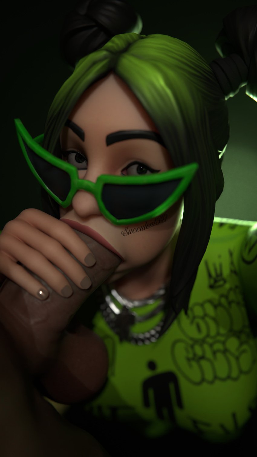 big_breasts big_eyes big_penis billie_eilish billie_eilish_(fortnite) blowjob dark_skin deep_throat deepthroat fortnite glasses green_hair internal latino_male looking_at_viewer looking_over_eyewear looking_over_glasses looking_over_sunglasses multicolored_hair penis succulent3d sunglasses tan-skinned_male teen_boy thick_ass tinted_eyewear