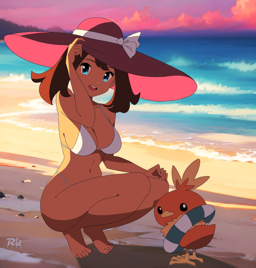 1girl 1girls 2024 2d 2d_(artwork) 2d_artwork ass beach beach_background beautiful_background big_ass big_breasts big_butt big_hat big_thighs bikini bikini_bottom bikini_top blue_eyes breasts brown_hair gamefreak hat long_hat may_(pokemon) may_(pokemon_oras) mouth nintendo ocean open_mouth pokémon_(species) pokemon pokemon_oras pokemon_rse r3dfive sand sea shiny_ass shiny_breasts shiny_butt shiny_hair shiny_skin short_hair side_ass sideboob smiling smiling_at_viewer solo solo_female sunset teeth teeth_showing teeth_visible thighs torchic water waves white_bikini white_skin white_skinned_female wholesome