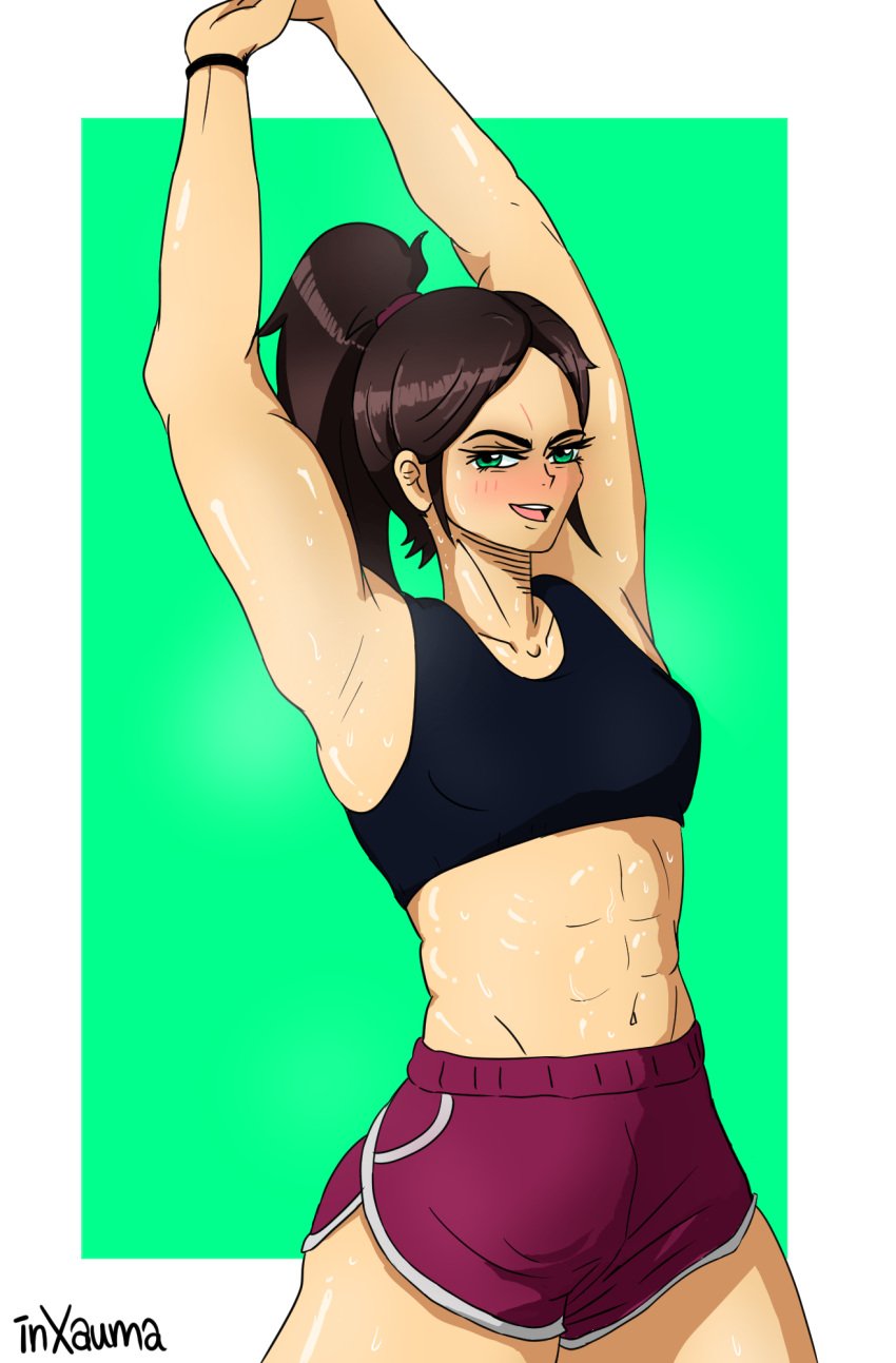 abs alternate_version_at_source alternate_version_available armpits arms_up clothed clothing female female_focus female_only inxauma muscle muscle_girl muscles muscular muscular_female self_upload steam steaming_body sweat sweatdrop sweating sweaty sweaty_body