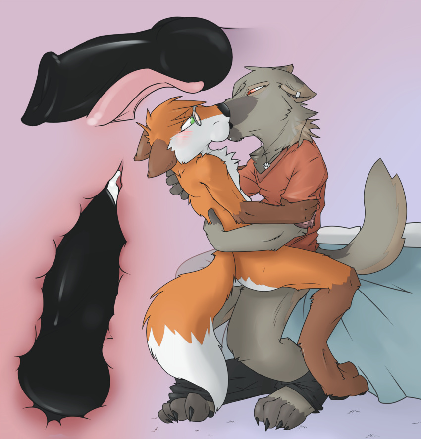 2boys anal ass blush canine diphallia diphallism duo fellatio fox gay glasses green_eyes kipfox knot male male_only multi_penis necklace oral oral_sex orange_eyes paws penis penis_tongue piercing sex syynx syynx_(character) tail tongue