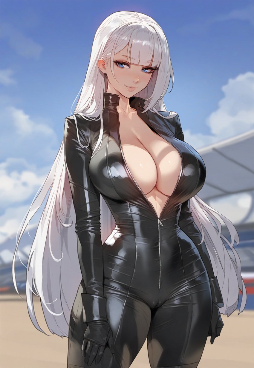 1girls ai_generated artstyle_imitation azur_lane blue_eyes bodysuit breasts female female_only floox hi_res high_resolution hips huge_breasts light-skinned_female light_skin long_hair shoukaku_(azur_lane) stable_diffusion thiccwithaq_(ai_style) thick_thighs thighs white_hair wide_hips