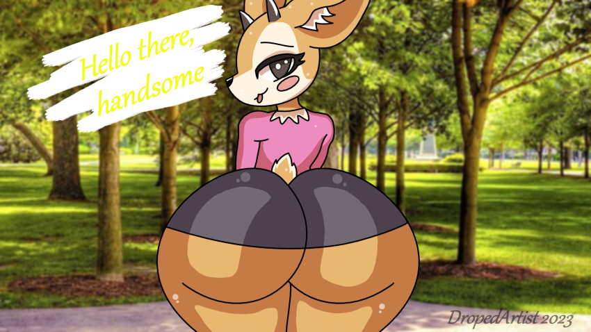 2023 aggressive_retsuko aggretsuko ass_bigger_than_body ass_bigger_than_head big_ass big_butt clothed dropedartist_(artist) female_only furry looking_at_viewer miniskirt sanrio self_upload tagme text tongue_out tsunoda