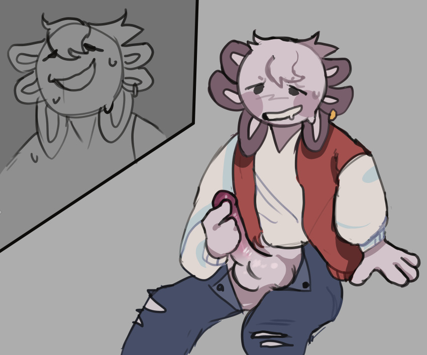 anthro axolotl clothed daffodil_honey_(artist) furry male male_only masturbation muffin_(sirfluff) sir_fluff solo tagme