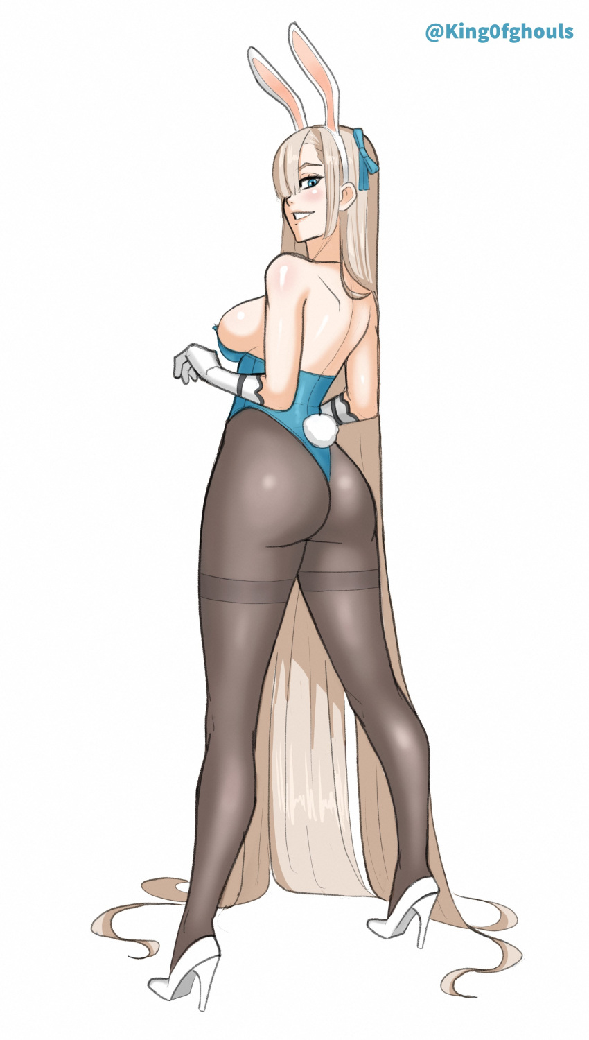 1girls armwear ass asuna_(blue_archive) asuna_(bunny)_(blue_archive) big_ass big_breasts blonde_hair blue_archive blue_bunnysuit blue_eyes breasts bunny_ears bunny_tail bunnysuit elbow_gloves fake_animal_ears fake_tail female female_only footwear full_body gloves hair hair_over_one_eye heels high_heels king0fghouls leggings legs legwear long_hair looking_back millennium_science_school_student smile solo solo_female stiletto_heels tail thighs very_high_heels white_gloves