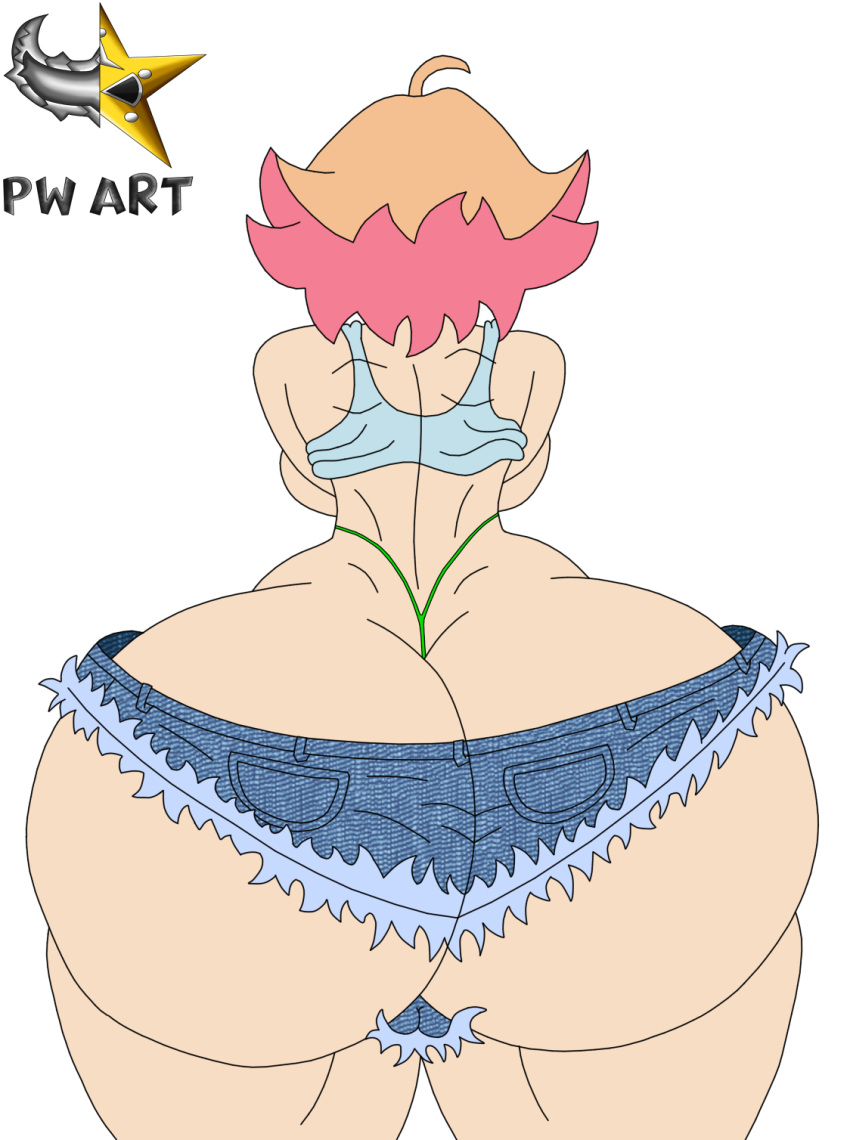 2d amanda_o'neill ass ass_bigger_than_body ass_bigger_than_head ass_bigger_than_shorts big_ass big_butt breasts denim_shorts green_thong huge_ass huge_butt little_witch_academia massive_ass massive_butt no_background no_bra on_back orange_hair pointer_warrior_xxx render shirt short_hair short_shorts shorts simple_coloring suspender_shirt taking_off_shirt thick_ass thick_legs thick_thighs thighs thong thong_aside white_shirt