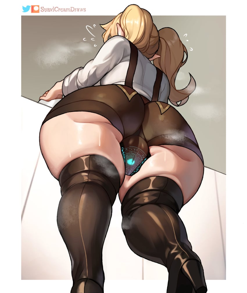 blonde_hair buttplug clothed female gnome huge_buttplug lilli_upton nervous shortstack suavicreamdraws thick_ass thick_thighs twintails