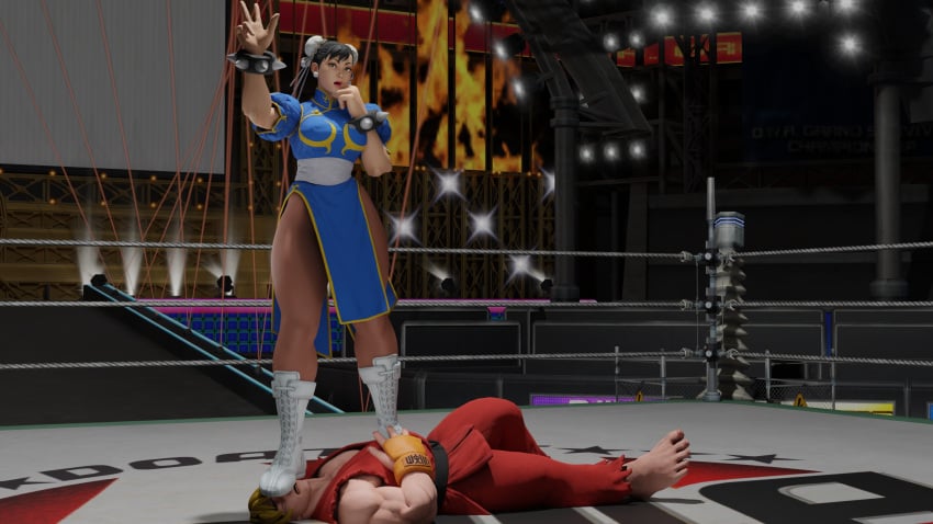 3d 3d_(artwork) blender blender_(software) chun-li dominant_female domination evolution facesit facesitting femdom femdomgamer humiliation ken_masters neo0utsider pantyhose street_fighter thick_thighs thighs trample trampledgamer trampling victory victory_pose