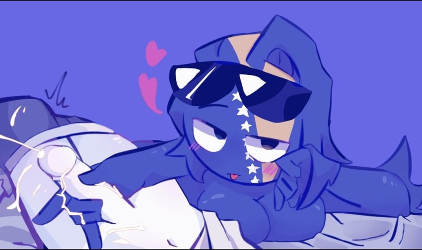 1boy 1girls 2d 2d_(artwork) bed black_eyes blue_body blue_hair blue_skin blush blushing bosnia_and_herzegovina_(countryhumans) breast_press breasts breasts_out countryhumans countryhumans_girl cum cum_on_body cum_on_hand ejaculation eye_contact female female_focus flag glasses glasses_on_head hair half_dressed hand_on_penis handjob heart hearts hearts_around_head looking_at_viewer male masturbating masturbating_other motion_lines nude nude_female outercourse pants pants_down penis serbia_(countryhumans) sex shirt source sticking_out_tongue straight straight_sex sunglasses sunglasses_on_head tits tits_out tongue_out unseen_male_face white_skin white_stars yellow_skin yuyuzikeai