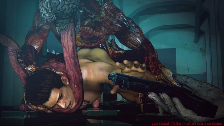 1human 1monster 2boys 3d 3d_model brown_eyes brown_hair capcom choked choked_with_tongue crossover dantejackal dead_or_alive dominant_monster erect_while_forced erect_while_penetrated fighting_back forced_anal forced_gay forced_sex forced_submission forced_to_submit gay gay_anal gay_domination gay_sex hero_in_trouble human_on_bottom human_victim in_peril in_trouble jann_lee licker_(resident_evil) male male_rape male_rape_victim male_raped martial_artist monster_on_human monster_on_male monster_on_top monster_rape monster_raping_human naked naked_male nude nude_male rape raped_by_monster reaching_for_weapon resident_evil saliva_on_face sodomy straight_to_gay struggling_prey struggling_to_get_out tecmo trying_to_break_free trying_to_escape