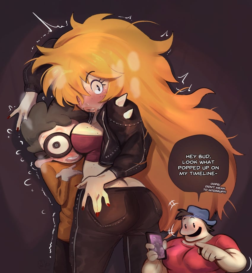 ass bully caught_in_the_act crop_top female jeans jock_(nerd_and_jock) kissing leather_jacket mahmapuu making_out male nerd_(nerd_and_jock) nerd_and_jock_(webcomic) orange_hair tiger_(nerd_and_jock)