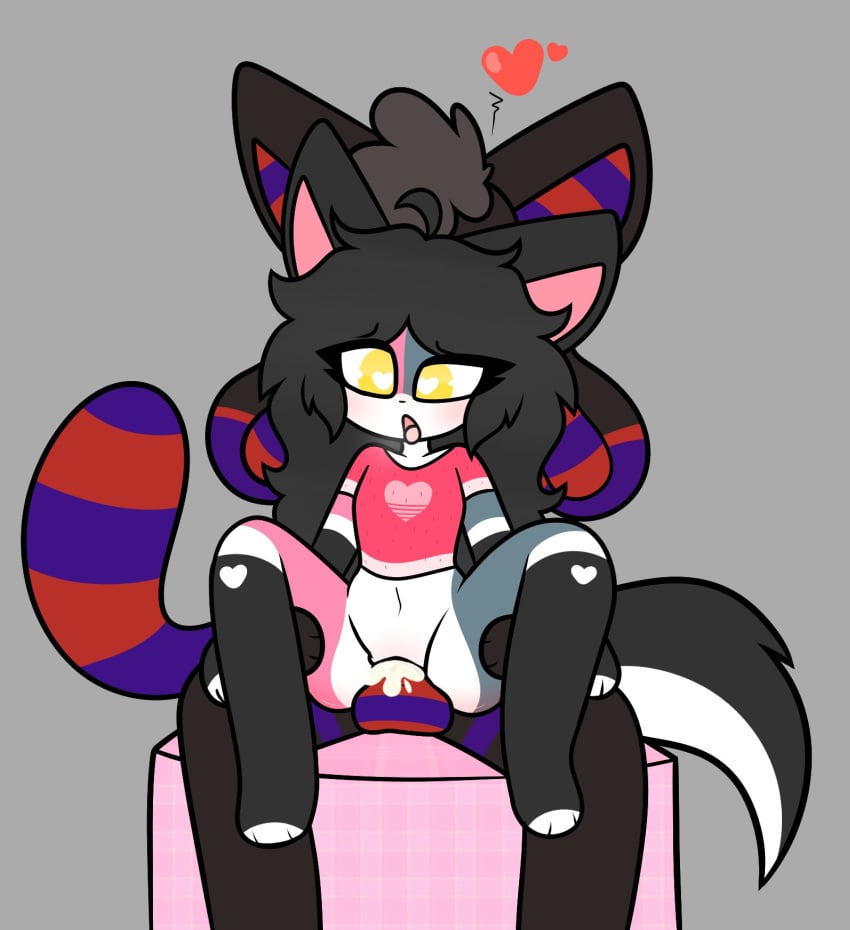 1boy 1girl anthro bottomless cum cum_in_pussy cum_inside furry heart heart-shaped_pupils hermo_(nsfermo) kittydog_(species) long_hair nonbinary_pride_colors nsfermo_fanart sex shirt soulwax_art spread_legs tail tongue_out vaginal vaginal_penetration