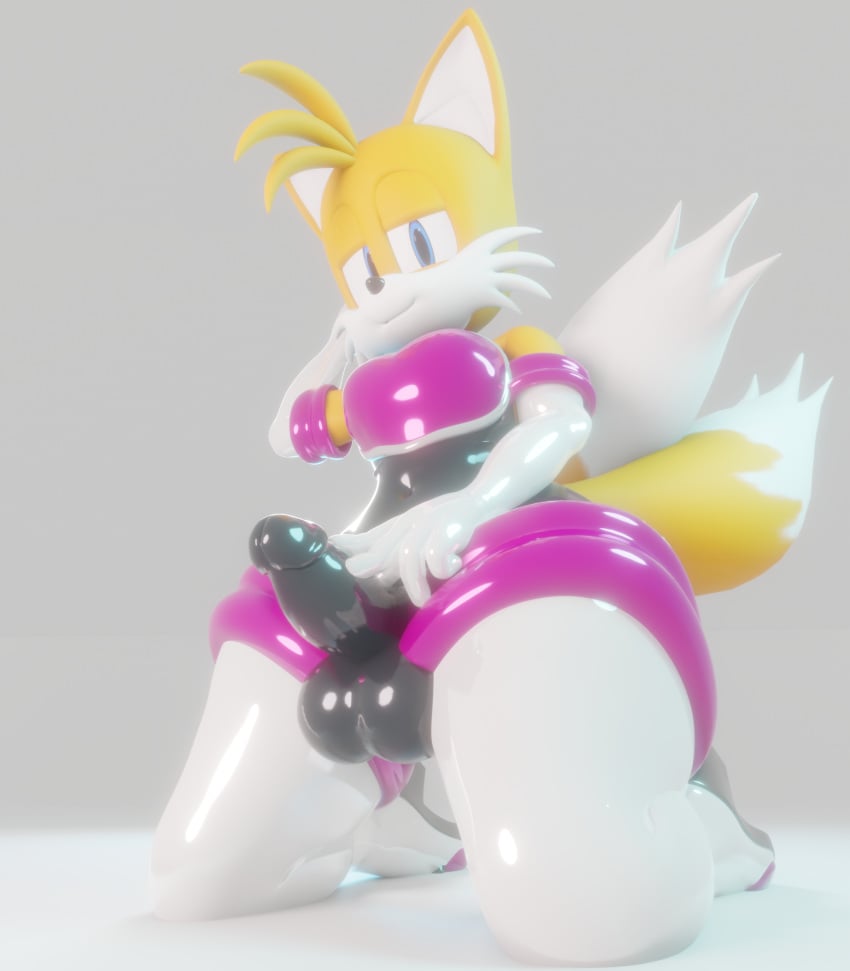 3d blender blender_(software) blender_eevee condom_suit crossdressing crossdressing_male eggsaladsandwich erection femboy horny kneeling latex latex_gloves latex_suit looking_at_viewer male photoshoot posing rouge_the_bat_(cosplay) smiling smiling_at_viewer solo sonic_(series) sonic_the_hedgehog_(series) tails touching_penis