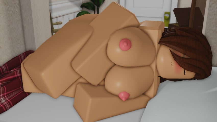 1girls 3d 3d_(artwork) areolae barefoot bed big_breasts blush breasts brown_hair closed_eyes completely_nude completely_nude_female female female_only full_body naked naked_female nipples nude nude_female on_bed on_side roblox robloxian sleeping solo solo_female the_rr34