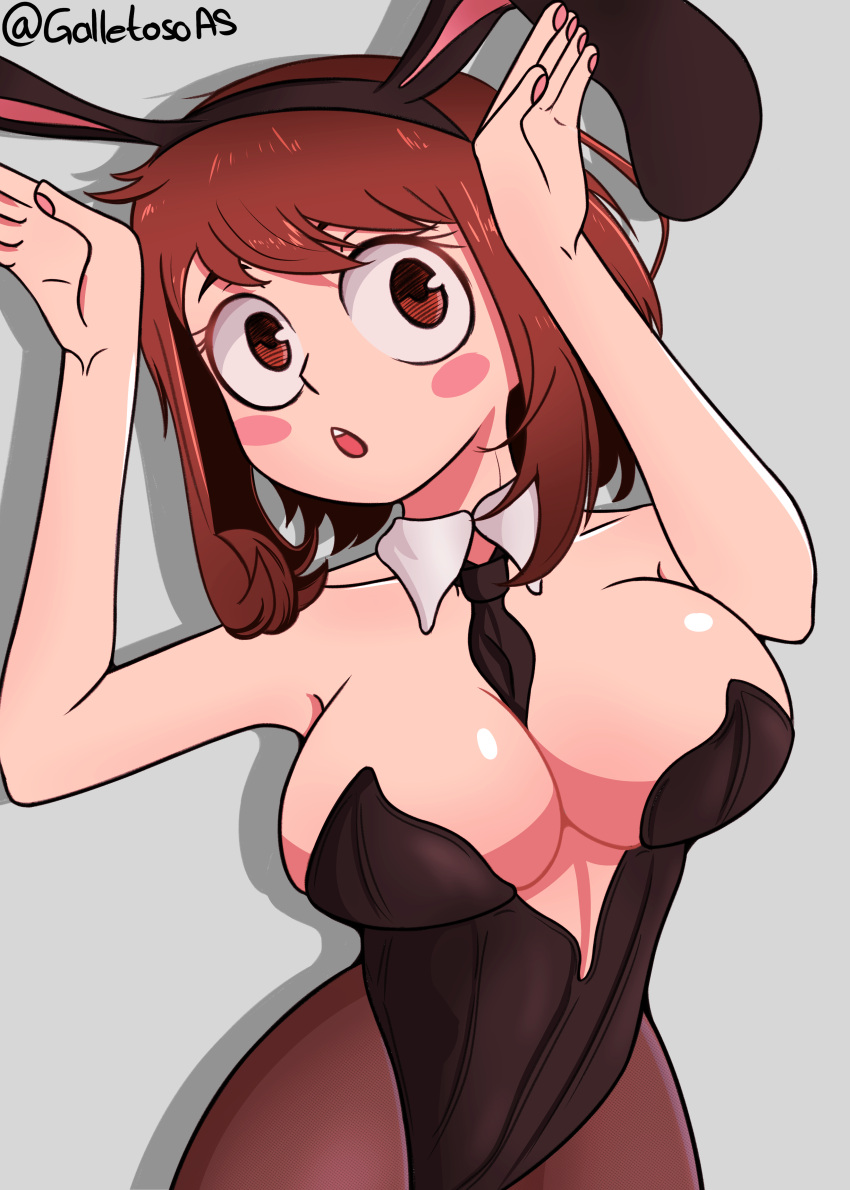 1girls big_breasts boku_no_hero_academia bunnysuit cosplay fake_animal_ears female female_only galletoso my_hero_academia ochako_uraraka