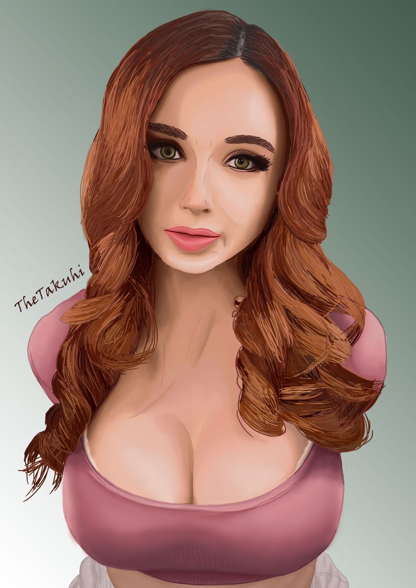 amouranth big_breasts black_eyes breasts digital_drawing_(artwork) female female_only instagram long_hair looking_at_viewer onlyfans orange_hair thetakuhi twitch twitter white_body white_skin