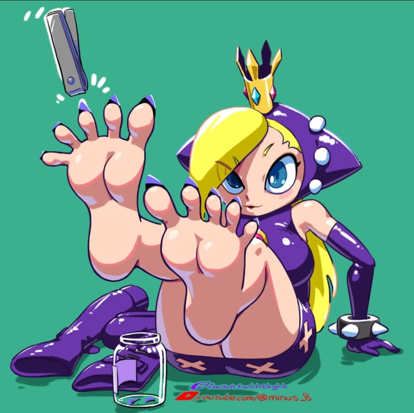 barefoot clawed_feet clawed_toes clippers feet feet_up foot_fetish foot_focus jar mario_(series) mario_tennis minus8 no_panties painted_nails painted_toenails purple_nails sharp_toenails soles toe_claws wapeach