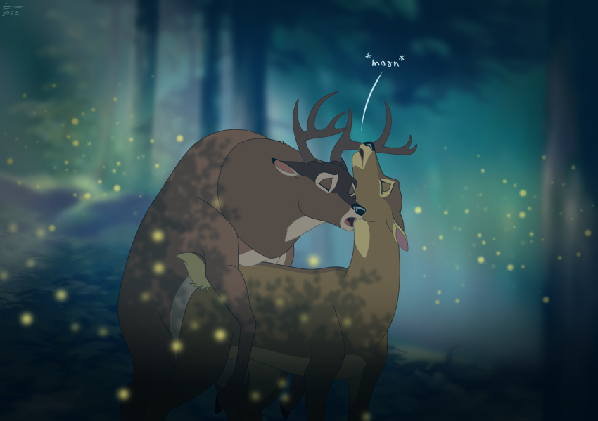 2023 antlers aroused bambi_(film) black_nose brown_body brown_fur cervine closed_eyes deer digital_drawing_(artwork) digital_media_(artwork) disney duo ears_back eyelashes female female_penetrated feral feral_on_feral feral_penetrated feral_penetrating feral_penetrating_feral forest forest_background from_behind_position fur hi_res hooves horn in_heat looking_pleasured male male/female male_penetrating male_penetrating_female mammal mena_(bambi) moan mounting mule_deer nature nature_background new_world_deer night open_mouth orgasm orgasm_face outside penetration pivoted_ears plant quadruped raised_head raised_tail reinderworld rutting scut_tail sex short_tail side_tail standing tail tan_body tan_fur text the_great_prince_of_the_forest tree