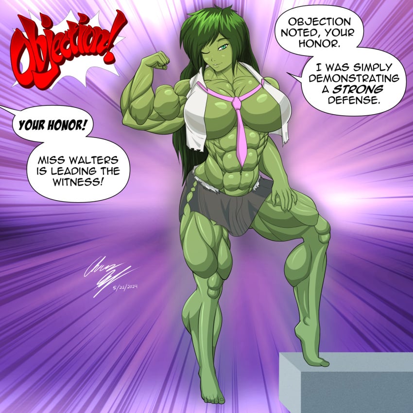 1girls 2023 abs artist_signature big_breasts english_text extreme_muscles female female_only flexing_bicep giant_breasts green_body green_eyes green_hair green_skin huge_breasts hulk_(series) long_hair looking_at_viewer lunardiaries marvel marvel_comics miniskirt mostly_nude muscles muscular muscular_female objection! one_eye_closed posing ripped_clothing ripped_shirt ripped_skirt she-hulk simple_background skirt solo suggestive_pose tagme tie torn_clothes wink winking winking_at_viewer