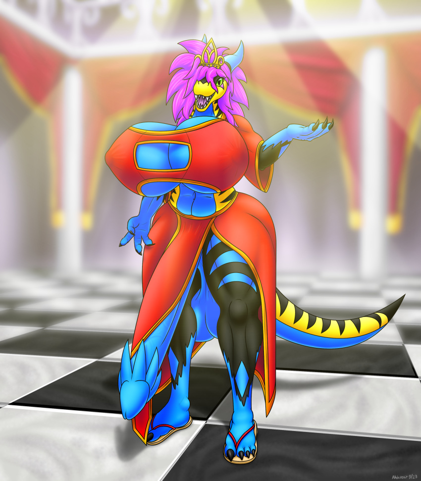 1futa 4_fingers 4_toes abs absurd_res ahkvenir ahkvenir_serrana anthro balls big_balls big_breasts big_penis bottomwear bottomwear_aside breasts castle casual_exposure casual_nudity cleavage cleavage_cutout clothed clothing clothing_aside crown dragon dress feet fingers footwear futa_only futanari genitals gynomorph hair headgear hi_res horn huge_balls huge_breasts huge_cock hyper hyper_breasts hyper_genitalia hyper_penis ineffective_clothing inside intersex loincloth loincloth_aside long_hair looking_at_viewer penis sandals solo tail teeth thick_thighs tiara toes topwear