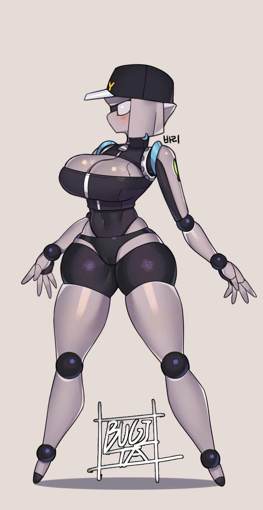 1girls android breasts bugita cap female no_mouth panties robot robot_girl robot_humanoid thighs