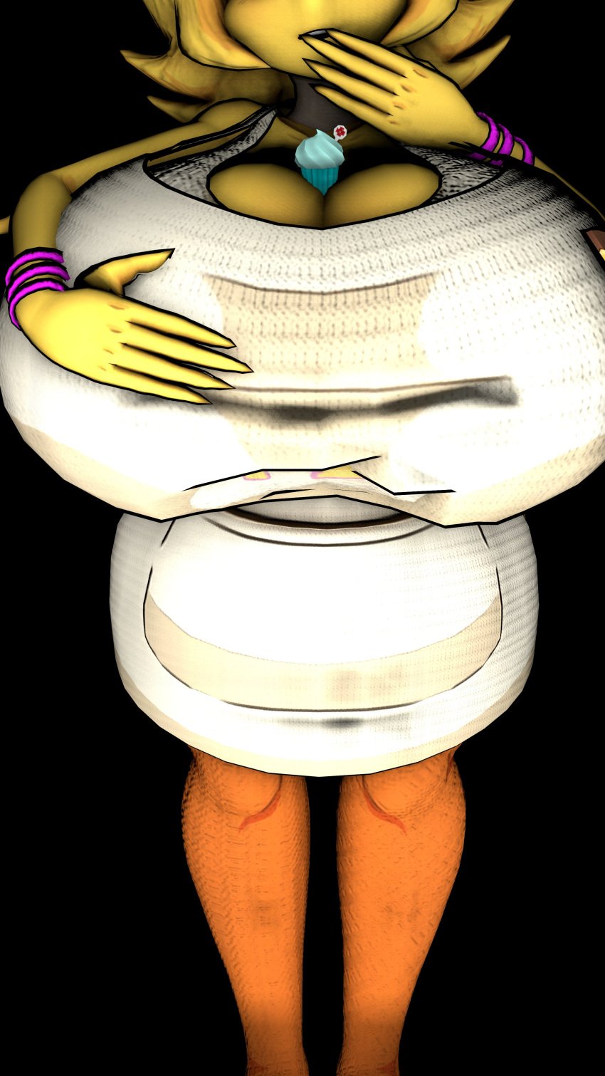 3d 3d_(artwork) big_ass big_breasts boob_window breasts_bigger_than_head chica_(cally3d) chica_(fnaf) chiku clothed female female_only five_nights_at_freddy's fredina's_nightclub huge_breasts nilfkana no_bra robot robot_girl