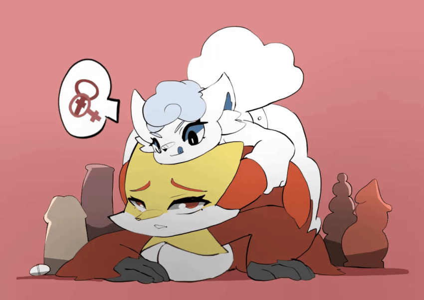 alolan_form alolan_vulpix ambiguous_penetration animated anthro biped breasts cervikalova delphox dildo duo female female/female fur furry generation_6_pokemon nintendo nipples orange_body orange_fur penetration pokemon pokemon_(species) red_background regional_form_(pokémon) sex sex_toy simple_background speech_bubble strap-on vulpix white_body white_fur yellow_body yellow_fur