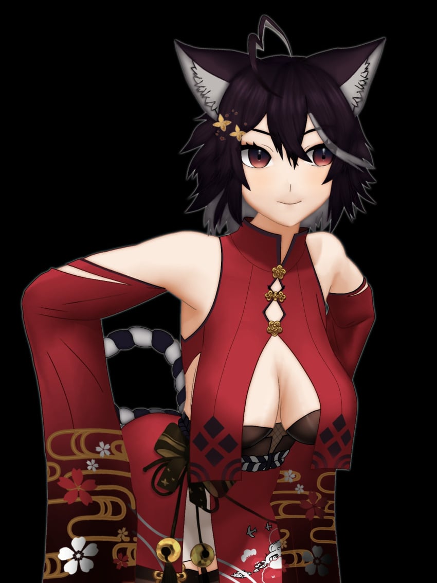 brown_hair female momotexx_(vtuber) red_eyes virtual_youtuber vtuber vyugen wolf_ears wolf_girl