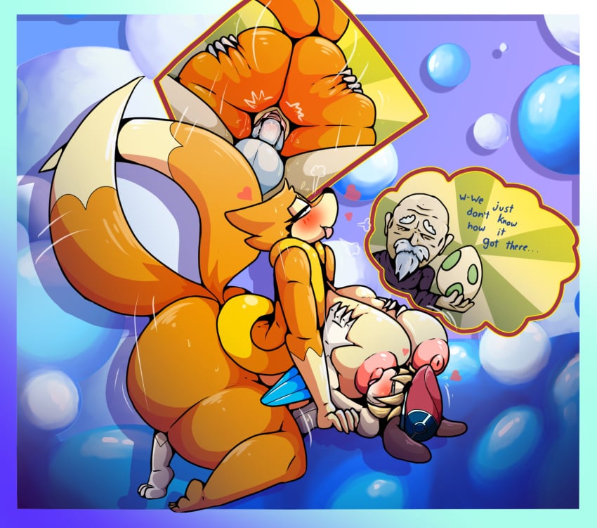 abstract_background anthro ass big_breasts big_butt breast_play breast_squish breast_sucking breasts canid canine clothing egg female floatzel fur generation_4_pokemon genitals hat headgear headwear hi_res iguanasarecool male male/female mammal niko_(pkfirefawx) nintendo orange_body orange_fur penetration penis pokemon pokemon_(species) pussy squish sucking tan_body tan_fur thick_thighs vaginal_penetration